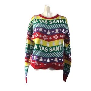 Joyland Yas Santa Yas Colorful Christmas Holiday Pullover Sweater Size Medium